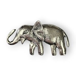 Vintage Sterling Elephant Brooch Brookraft Lucky Brushed 925 Silver 1940s 2"